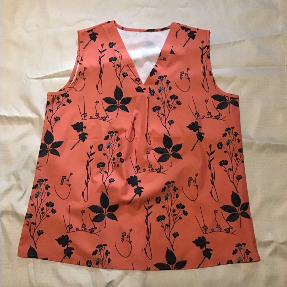 Floral Sleeveless Top - Coral and Black